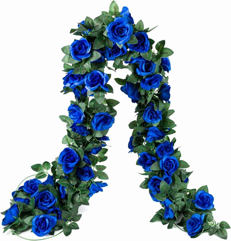 Photo 1 of ****SIMILAR TO STOCK PHOTO***

Artificial Rose Vine Fake Flowers Garland Hanging Silk Rose Ivy Plants Vine for Wedding Arch Party Garden Home Bedroom Office Wall Aesthetic Art Décor ( Blue)