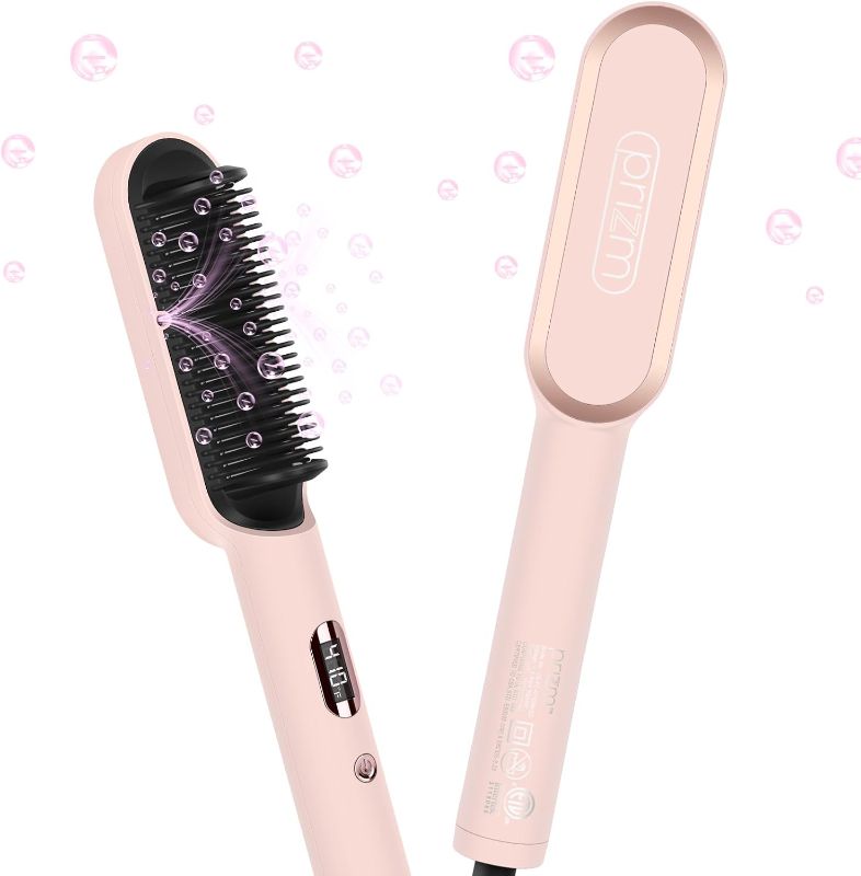 Photo 1 of 
Prizm Hair Straightener Brush, 20s Fast Heating, Negative Ions Hair Straightening Brush with Less Frizz, 4 Temp Settings & LED Display