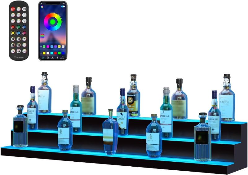 Photo 1 of *** FACTORY SEAL***VEVOR LED Lighted Liquor Bottle Display Shelf, 3 Tiers 60 Inches, Supports USB, Illuminated Home Bar Shelf with RF Remote & App Control 7 Static Colors 1-4 H Timing, Acrylic Lighting Shelf