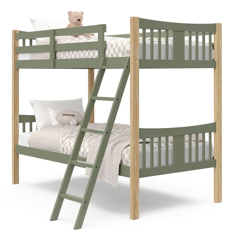 Photo 1 of *** TRUCK OR TRAILER PICK UP ONLY*** 2 box for this set***Torkcraft Caribou Bunk Bed Twin Over Twin Bunk Bed (Olive and Natural) - GREENGUARD Gold Certified, Twin Bunk Beds for Kids, Converts to 2 Individual Twin Beds (Mattress not Included)