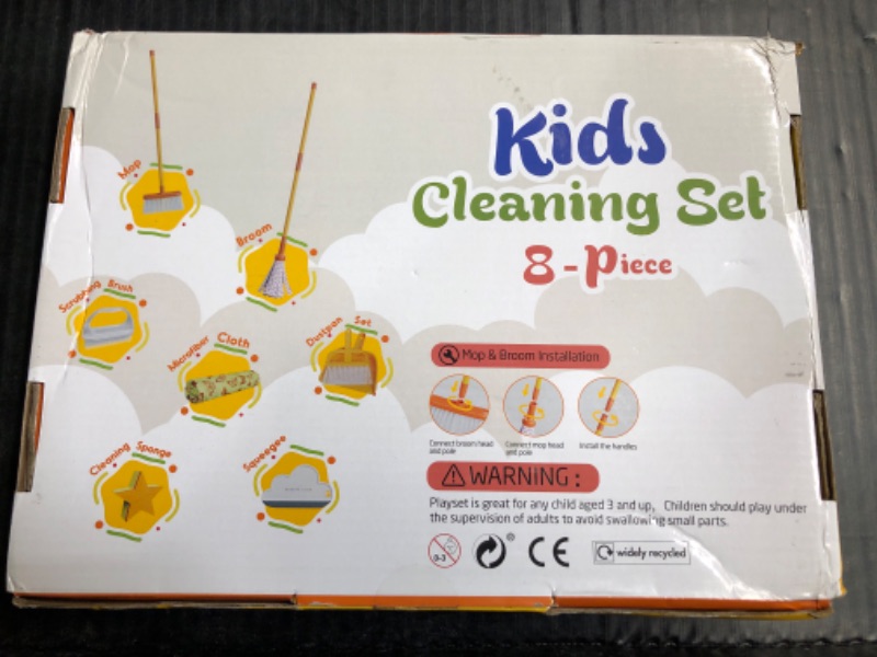 Photo 2 of *** STOCK PHOTO FOR REFERENCE ONLY *** Kids Cleaning Set 8 Piece, Cleaning Toys for Toddlers, Broom Dustpan Mop Brush Duster Rag and Sponge, Pretend Play Household Cleaning Tools Gifts for Age 3-8 *** SEE NOTES ***