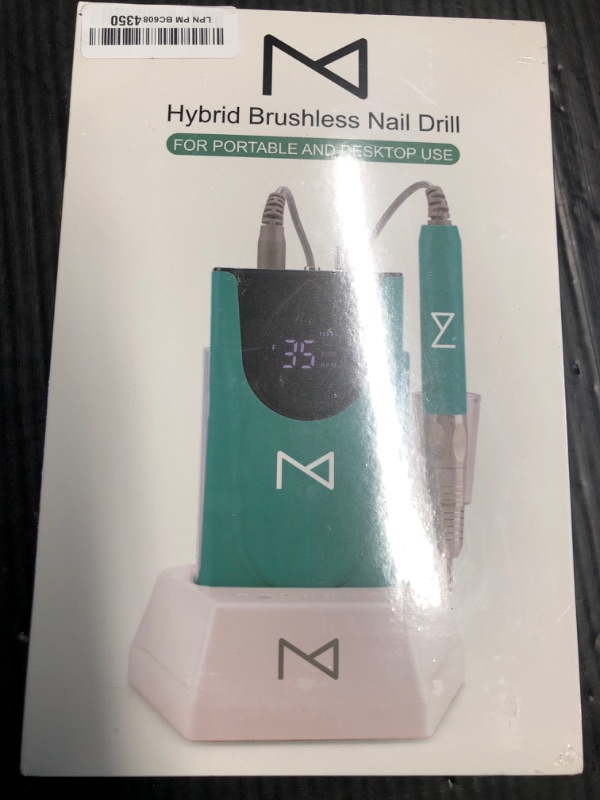 Photo 2 of *** FACTORY SEALED ***  M Max - Professional Nail Drill Machine - 2-in-1 Brushless Motor Nail File - Electric, Cordless, Aluminium Alloy Casing, 35000 RPM, HD Display - Perfect for Salon & Home Use (Green)