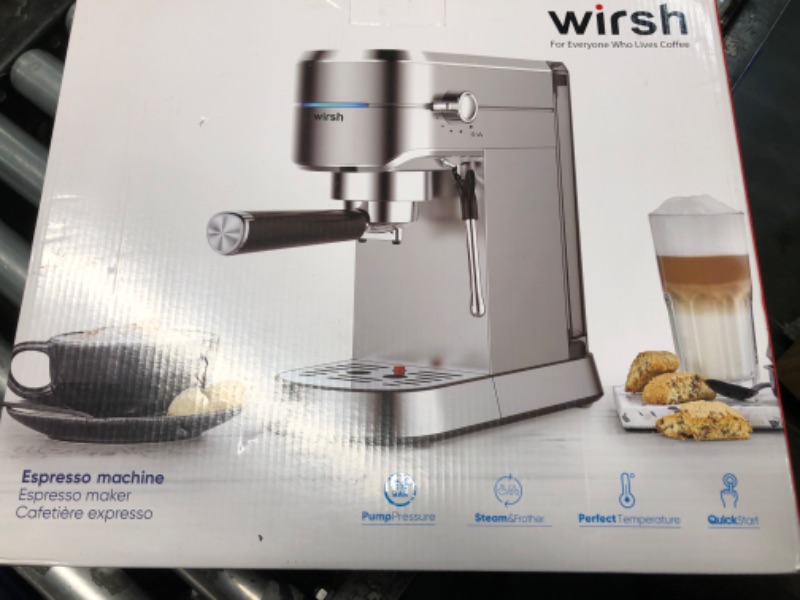 Photo 3 of **NON-REFUNDABLE** (PARTS) wirsh Espresso Machine,20 Bar Espresso Maker with Commercial Steamer for Latte and Cappuccino, Expresso Coffee Machine with 42 oz Removable Water Tank,Stainless Steel (Home Barista)