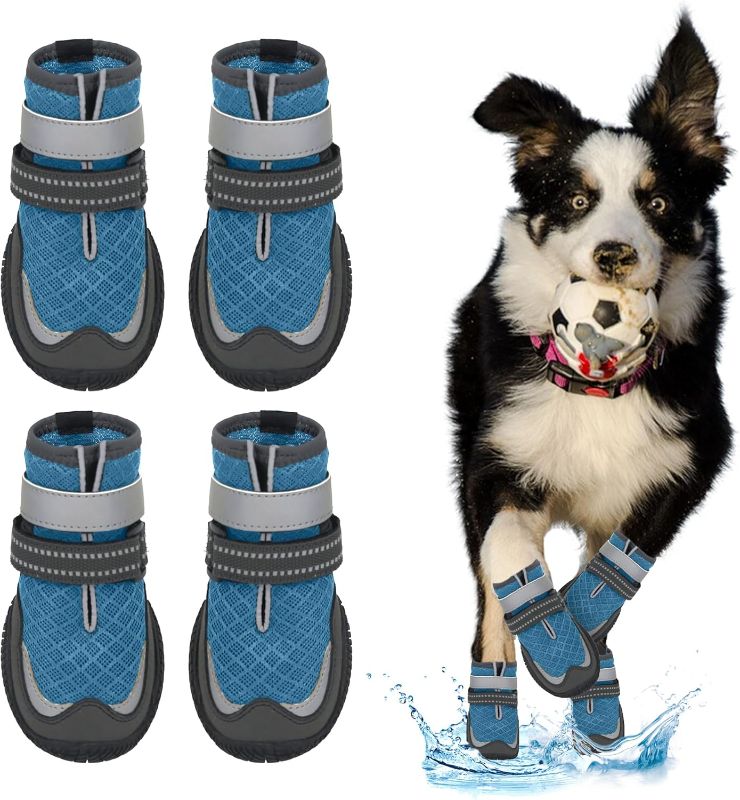 Photo 3 of ***SIZE 4 ***
Dog Shoes for Large Small Medium Dogs - Breathable Dog Boots for Summer Hot Pavement Waterproof Paw Protector for Outdoor Walking(Blue, #8 (3.54"*2.95")(L*W) for 74-91 lbs)
