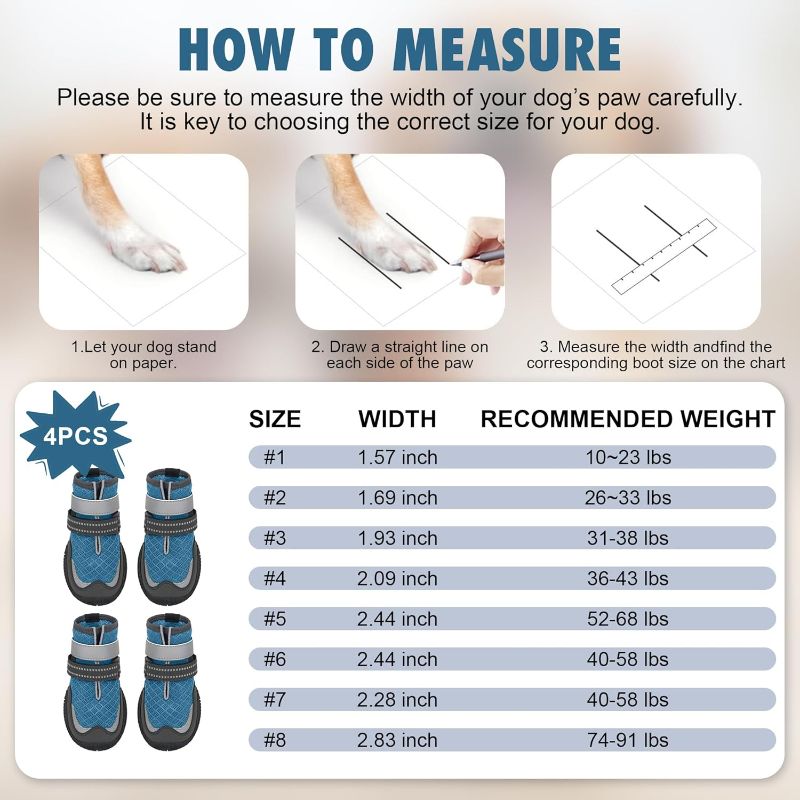 Photo 1 of ***SIZE 4 ***
Dog Shoes for Large Small Medium Dogs - Breathable Dog Boots for Summer Hot Pavement Waterproof Paw Protector for Outdoor Walking(Blue, #8 (3.54"*2.95")(L*W) for 74-91 lbs)
