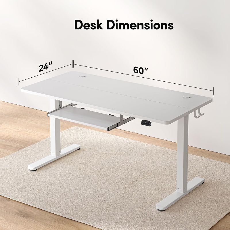 Photo 5 of **NON-REFUNDABLE** (PARTS) FEZIBO Standing Desk with Keyboard Tray, 63 × 24 Inches Electric Height Adjustable Desk, Sit Stand Up Desk, Computer Office Desk, White