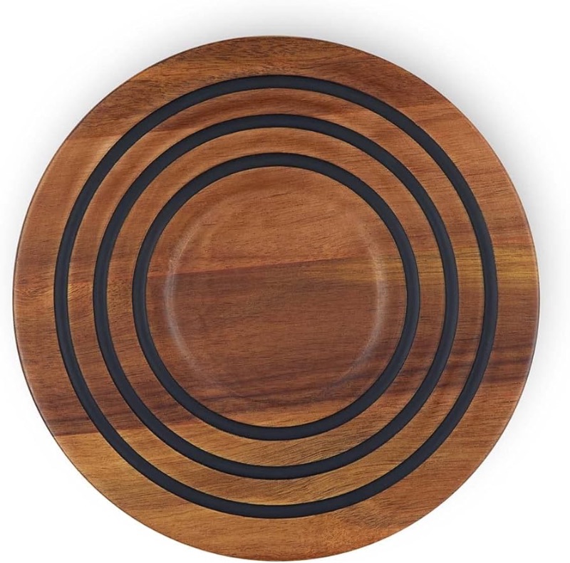 Photo 1 of ***STOCK PHOTO REFERENCE ONLY*** Le Creuset Magnetic Wooden Trivet, Acacia Wood with Black Silicone Rings