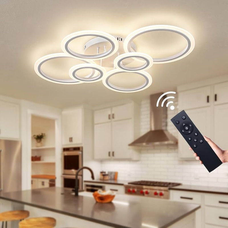 Photo 1 of ***STOCK PHOTO REFERENCE ONLY*** ( 4 RING STYLE NOT 6) 
60W Modern LED Ceiling Light Fixture, Dimmable LED Chandelier Flush Mount Ceiling Lights Remote Control. 4 Acrylic Ring Ceiling Lamp Fixture for Living Room Dining Room Bedroom, 7640LM