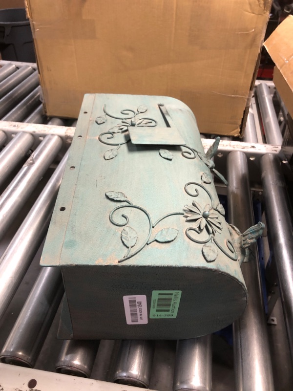 Photo 2 of **MINOR DENT IN ITEM**
MEIYIHUI Heavy Duty Galvanized Steel Mailbox Post, Rural Mail Box Postal Storage Box with Bird Decoration (Vintage Green)