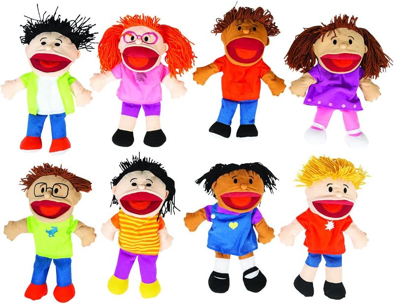 Photo 1 of 8-Piece Happy Kids Hand Puppets Set - Interactive Playtime Fun-Multi Ethnic Great for Daycare and Classrooms-Perfect for Play and Learning, Foster Creativity and Laughter
