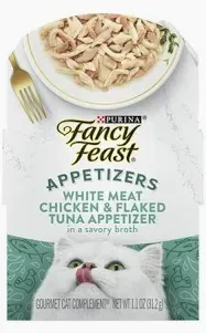 Photo 1 of ***FACTORY SEALED******NON REFUNDABLE***EX: JUNE 2026***Fancy Feast Appetizers Grain-Free White Meat Chicken & Flaked Tuna Appetizer in Savory Broth Wet Cat Food, 1.1-oz tray, case of 10