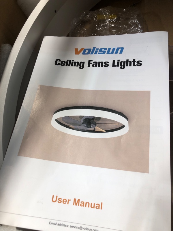 Photo 3 of *****MISSING ONE MOUNTING BRACKET*********
VOLISUN Low Profile Ceiling Fans with Lights and Remote, 19.7in Fandelier Ceiling Fan Flush Mount, 3000K-6500K Smart Bladeless LED Fan Light, White Modern Ceiling Fans with Lights for Bedroom