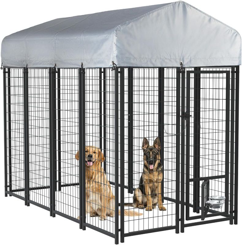 Photo 1 of ***TRUCK/TRAILER PICKUP ONLY***
LEMBERI 8x4x6 FT Outdoor Dog Kennel for Large Dogs, Heavy Duty Welded Wire Steel Dog Playpen Fence with Secure Lock, Pet Pen with UV-Resistant Waterproof Roof Cover for Outside
