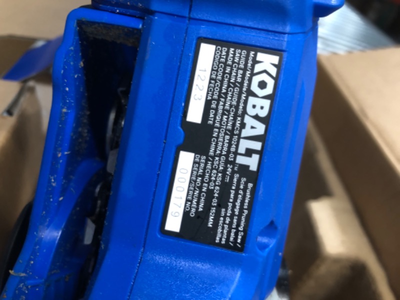 Photo 4 of ***(PARTS ONLY/ NO RETURNS OR REFUNDS) ***
Kobalt 24-volt 6-in Battery 2 Ah Chainsaw (Battery and Charger Included)
