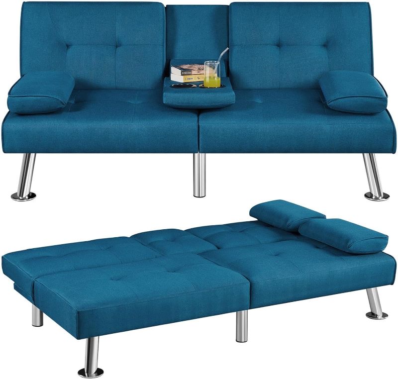 Photo 1 of ** PARTS ONLY NON REFUNDABLE**PARTIAL SET**
Yaheetech Convertible Sofa Bed Adjustable Fabric Couch Sleeper Modern Recliner Reversible Loveseat Folding Daybed Guest Bed, Removable Armrests, Cup Holders, 3 Angles, 772lb Capacity, Aqua Blue
