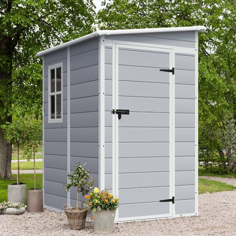 Photo 1 of **MISSING HARDWARE AND DIRECTIONS**
Outdoor Storage Shed, 5 x 4 FT Resin Shed with Floor and Lockable Door, Plastic Garden Tool Outside Sheds for Patio Backyard Lawn