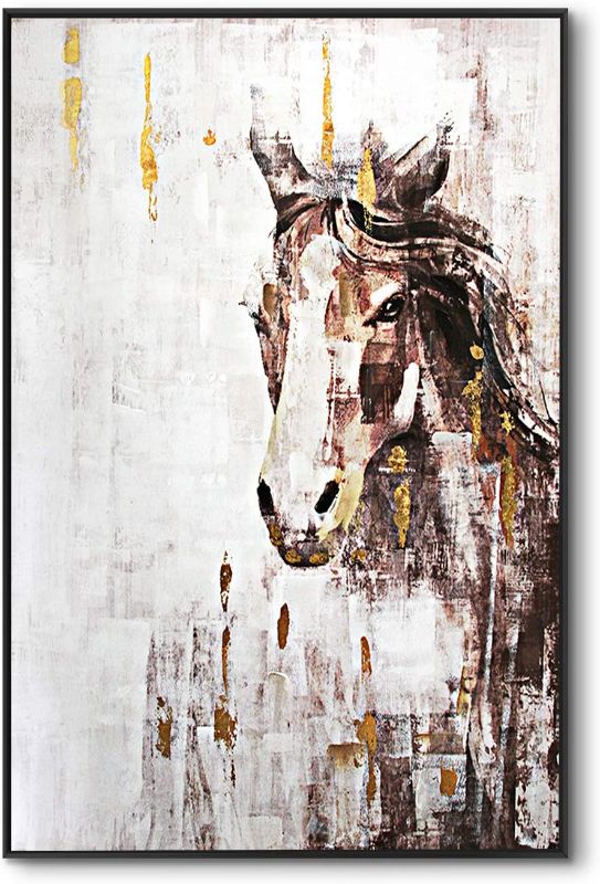 Photo 1 of  lampig Horse Wall Art Stallion Pictures Wall Decor Hand Painted Oil Paintings Large Brown Gold Animal Canvas Prints Vertical Farmhouse Artwork for Living Dining Room Bedroom Hallway Walls 32"x48"