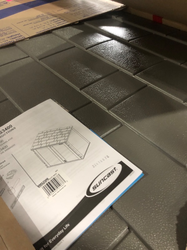 Photo 1 of Suncast 34 Cu Ft Capacity Horizontal Outdoor Storage Shed for Garbage Cans, Garden Accessories, Backyard, and Patio Use, Vanilla