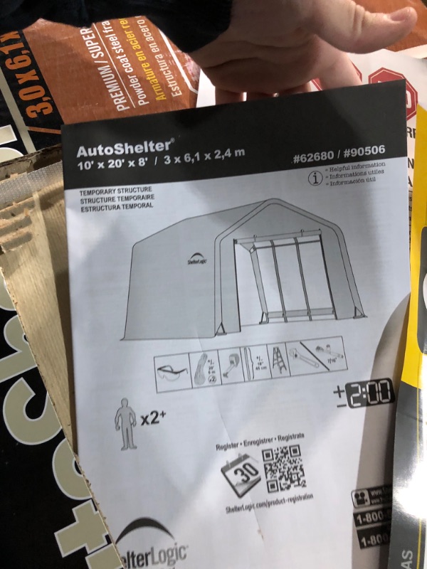 Photo 1 of ShelterLogic 10' x 20' x 8' Peak Style Roof Instant Garage Carport Car Canopy with Steel Frame and Waterproof UV-Treated Cover, Sandstone