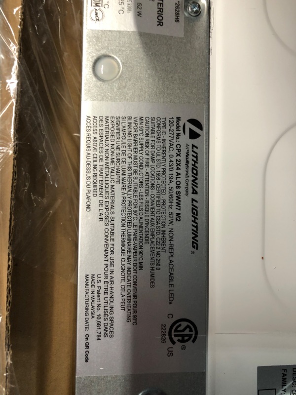 Photo 12 of ***NONREFUNDABLE - MAJOR DAMAGE - PARTS ONLY - SEE COMMENTS***
Lithonia Lighting CPX 2X4 ALO8 SWW7 M2 LED 2 ft. x 4 ft. Flat Panel Ceiling Light Fixture for Shop Lighting & Home Improvement, Adjustable Light Output 3800-6200 Lumens, 3500K-5000K Switchable