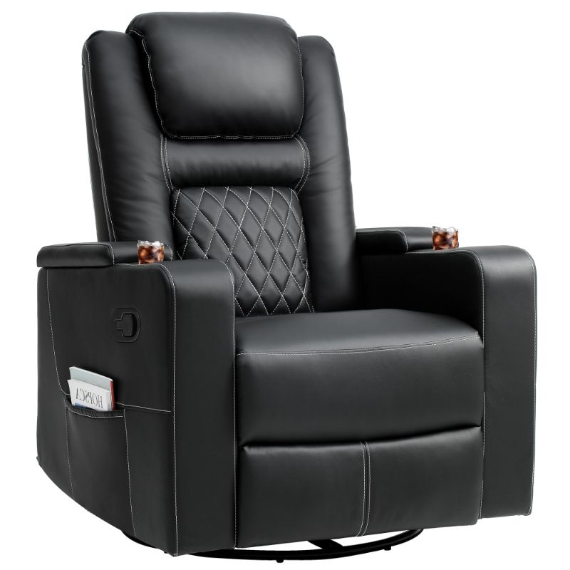 Photo 1 of ***BLACK*** YITAHOME Swivel Rocking Recliner with Massage and Heat, Hidden Arm Storage, Faux Leather Rocker Recliner Chairs with Cup Holders, Comfy Home Theater Seating, Manual Recliner for Living Room, Black2