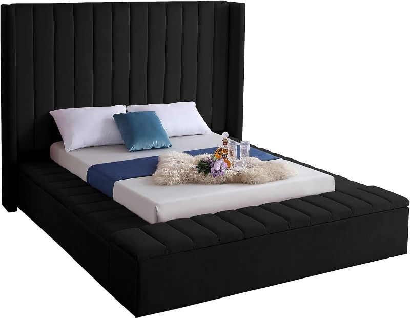 Photo 1 of ***NONREFUNDABLE - INCOMPLETE - TRUCK/TRAILER PICKUP ONLY - SEE COMMENTS***
Meridian Furniture Kiki Collection Modern | Contemporary Velvet Upholsterd Bed with Channel Tufting, Siderails and Footboard Storage Compartments, King, Black