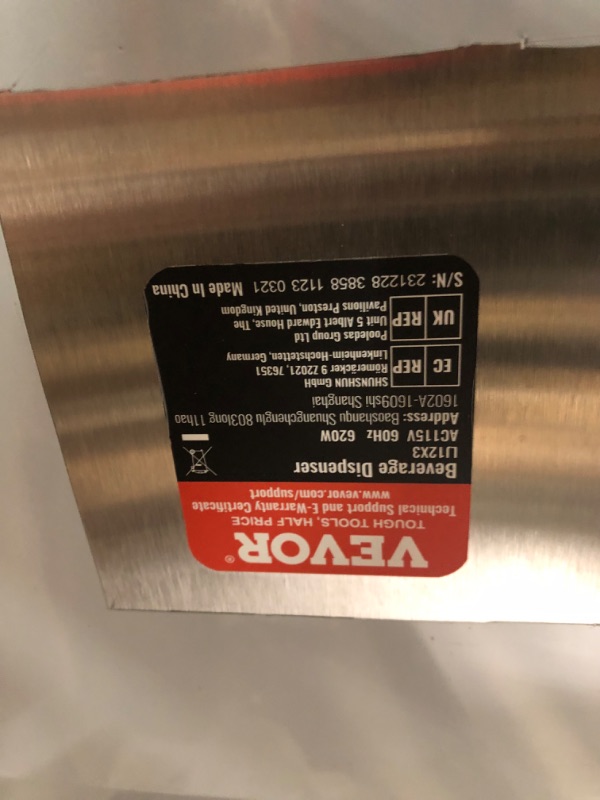 Photo 7 of ***USED - DAMAGED - SEE PICTURES - UNABLE TO TEST***
VEVOR Commercial Beverage Dispenser, 3 Tanks 18 L / 19 QT Per Tank Juice Dispenser, 512W Stainless Steel Ice Tea Drink Machine with 45°F-54°F Cooling Temperature, for Cold Drink Restaurant Bar Party