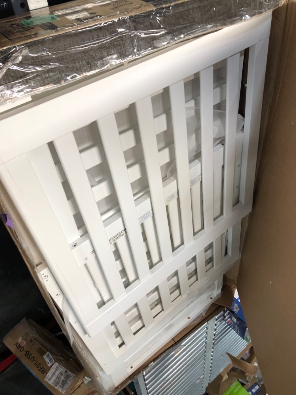 Photo 1 of ***DAMAGED - CRACKED - SEE PICTURES***
Delta Children Essex 4-in-1 Convertible Baby Crib, Bianca White with Natural Legs