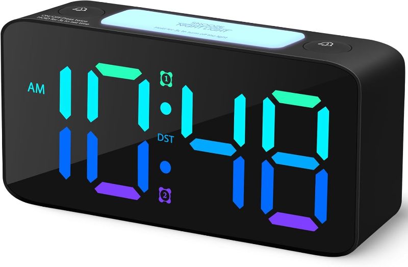 Photo 2 of ***STOCK PHOTO REFERENCE ONLY*** Cadmos Super Loud Alarm Clock for Heavy Sleepers Adults,Digital Clock with 7 Color NightLight,Adjustable Volume,USB Charger,Small Clocks for Bedrooms Bedside,ok to Wake for Kids,Teens (Black+RGB)