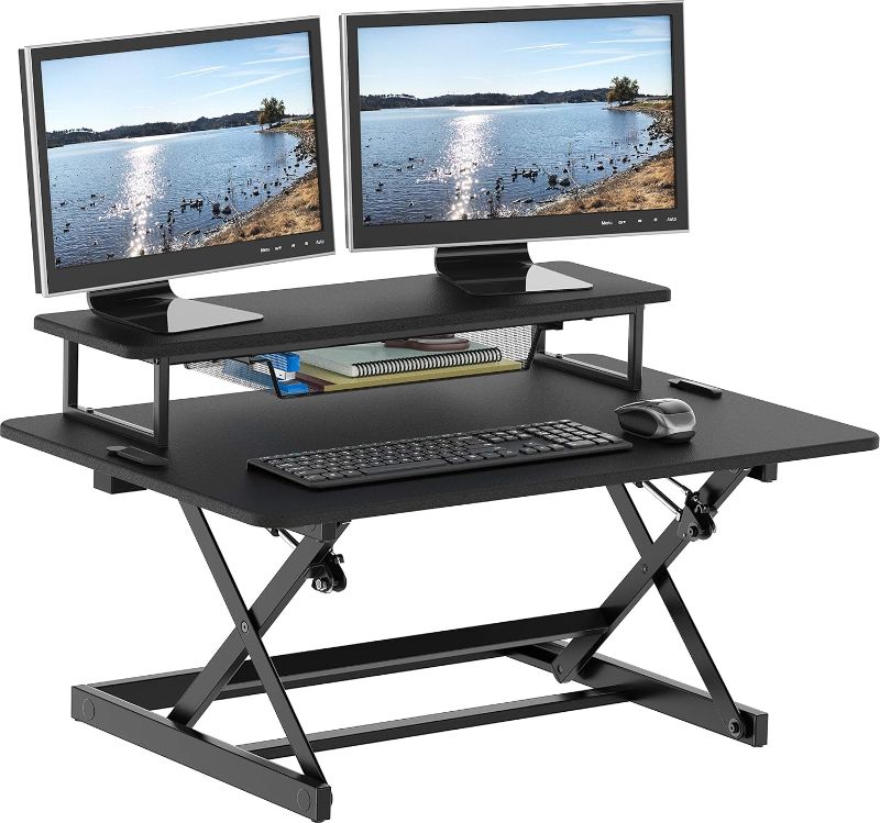 Photo 1 of ***USED - DAMAGED - BENT/SCRATCHED - LIKELY MISSING PARTS - SEE PICTURES***
SHW 36-Inch Height Adjustable Standing Desk Sit to Stand Riser Converter Workstation, Black
