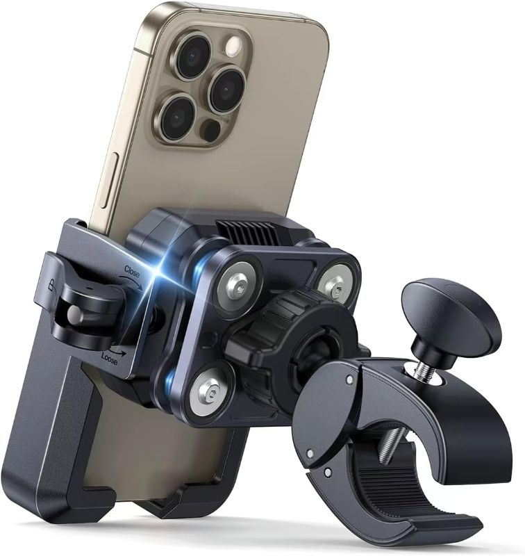 Photo 2 of (STOCK PHOTO REFRENCE ONLY) Bike Phone Holder Mount [Military Anti Vibration] 2024 Universal Motorcycle Phone Mount Handlebar Clamp for Electric Scooter, Mountain, Dirt Bike, Compatible with Phone 4-7.2"