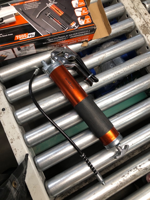 Photo 2 of (READ FULL POST) HORUSDY Heavy Duty Grease Gun with 14oz Grease Tubes | Grease Gun Flexible Hose | 7000 PSI | 18 Inch Spring Flex Hose | 2 Working Coupler | 2 Extension Rigid and 1 Sharp Type Nozzle Included