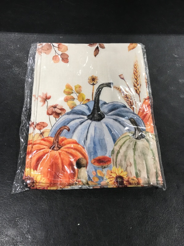 Photo 2 of Thanksgiving Pumpkin Placemats Set of 6,Non Slip Washable Farmhouse Table Mats Set, Vintage Sunflower Botanical Leaves Butterfly Table Placemats for Kitchen Dining Table,Holiday Party Fall Decor