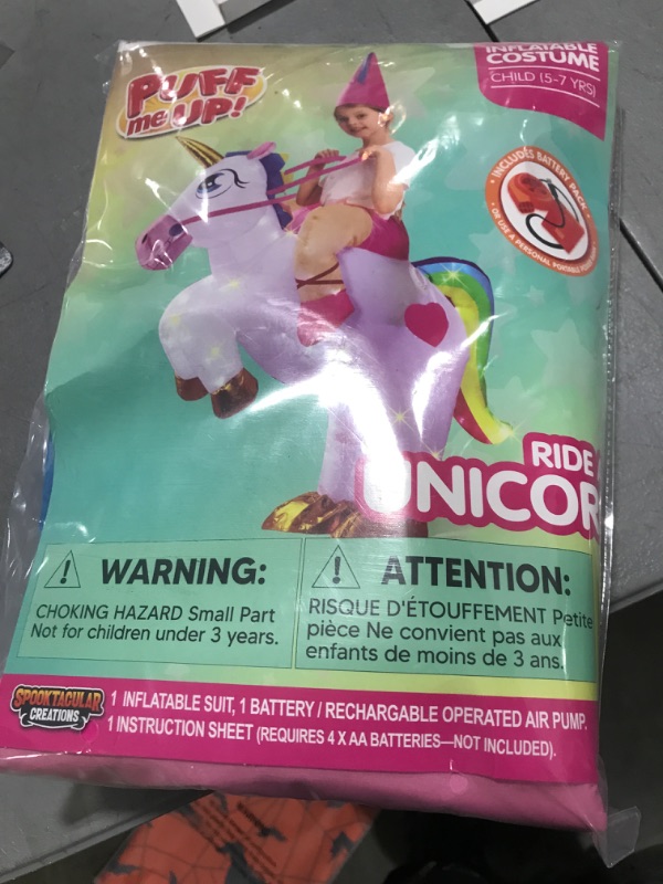 Photo 1 of Spooktacular Creations Kids Inflatable Costume, Ride on Light-up Unicorn Air Blow Up Halloween Costumes,S White0