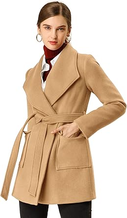 Photo 1 of Allegra K Women's Winter Shawl Collar Long Sleeve Tie Belt Wrap Coats with Pockets SIZE LARGE