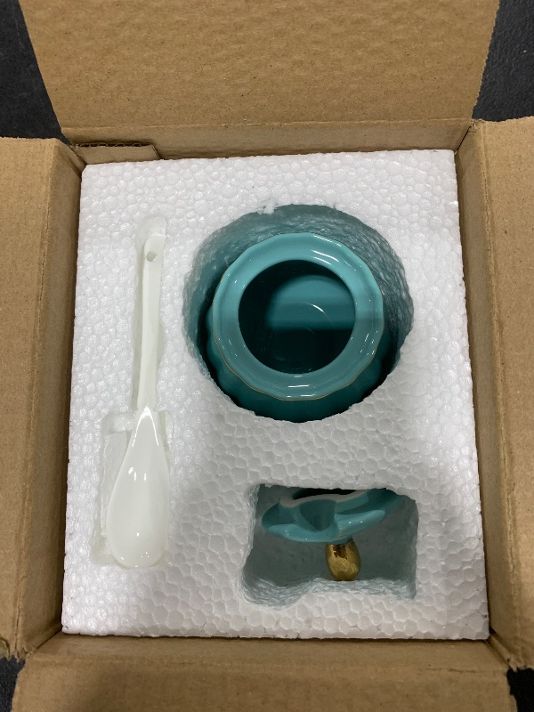 Photo 1 of Sweejar Royal Ceramic Sugar Bowl, 8 Ounce Sugar Container with Spoon and Lid, Porcelain Salt Bowl Salt Container, Sugar Holder for Coffee Bar, Home and Kitchen(Turquoise)