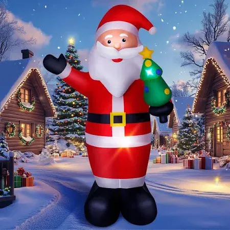 Photo 1 of 8FT Christmas Inflatable Santa Claus with Tree Outdoor Decor, Blow Up Xmas Inflate Decorations Build in LEDs for Christmas Decor, Clearance for Yard, Holiday, Party Garden Lawn Winter Decoration