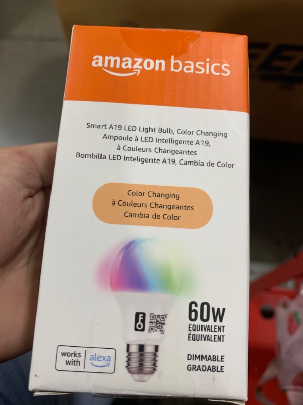 Photo 2 of Amazon Basics Smart A19 LED Light Bulb, Color Changing, 60W Equivalent, 800LM, Works with Alexa Only, 2.4 GHz Wi-Fi, No Hub Required, 1-Pack