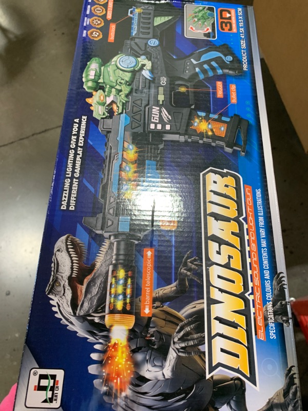 Photo 1 of DaoDaoZhu Light Up Toy Gun with Sound Effects for Kids, Unique Barrel Telescopic Action & Liftable Dinosaur Baby Toy Guns Make Noise, Christmas Birthday Gifts for Boys Girls(Batteries Not Included)