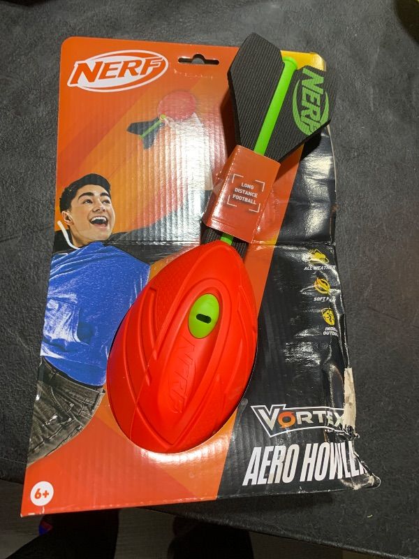Photo 1 of NERF Vortex Aero Howler Foam Ball – Classic Long-Distance Football -- Flight-Optimizing Tail -- Hand Grip – Indoor and Outdoor Fun (Red)