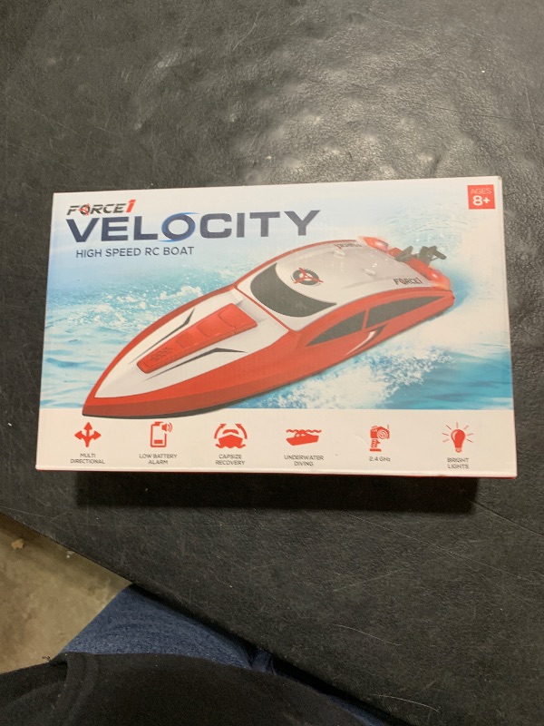 Photo 1 of Force1 Velocity Red Fast RC Boat - Remote Control Boat for Pools and Lakes, Underwater RC Speed Boat Toy, Mini RC Boats for Adults and Kids, 2.4GHZ Remote Controlled Boat with 2 Rechargeable Batteries