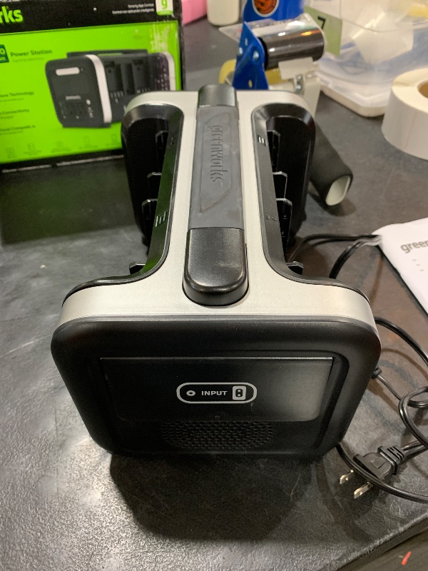 Photo 1 of Greenworks 40V 500W Portable Power Station, 4-Slot Inverter, 2 AC Outlets, 5 USB Ports, Smart APP Control Power Generator, Outdoor Backup Power Supply (POWER 75+TOOLS, BATTERY SOLD SEPARATELY),Black
