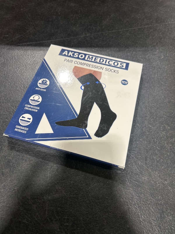 Photo 1 of AKSO MEDICOS Plus Size Compression Socks, 20-30 mmHg Compression Socks for Women & Men, Wide Calf Knee High Stocks for Circulation Support Varicose Veins Swelling Edema,Black 5XL