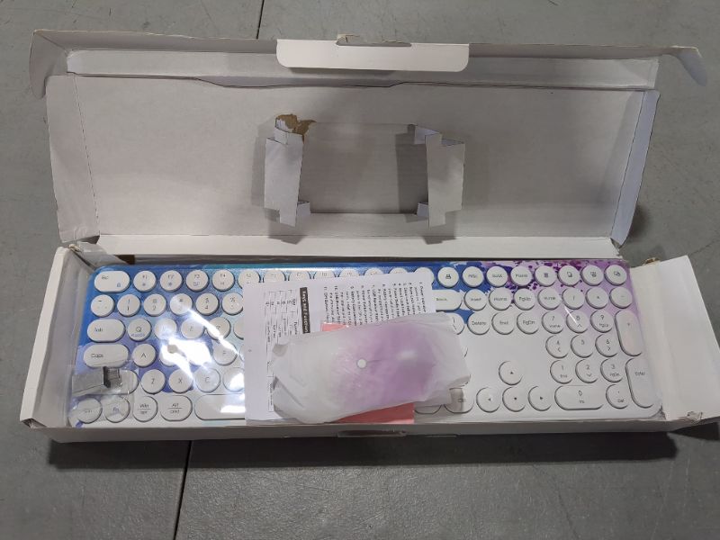 Photo 1 of Mobifice Graffiti Blue 2.4G Cordless Full-Sized Computer Keyboard and Mouse Set Cute Wireless Keyboard Mouse Combo, with Colorful Retro Round Typewriter Keyboard for Windows, Laptop, Desktop, PC