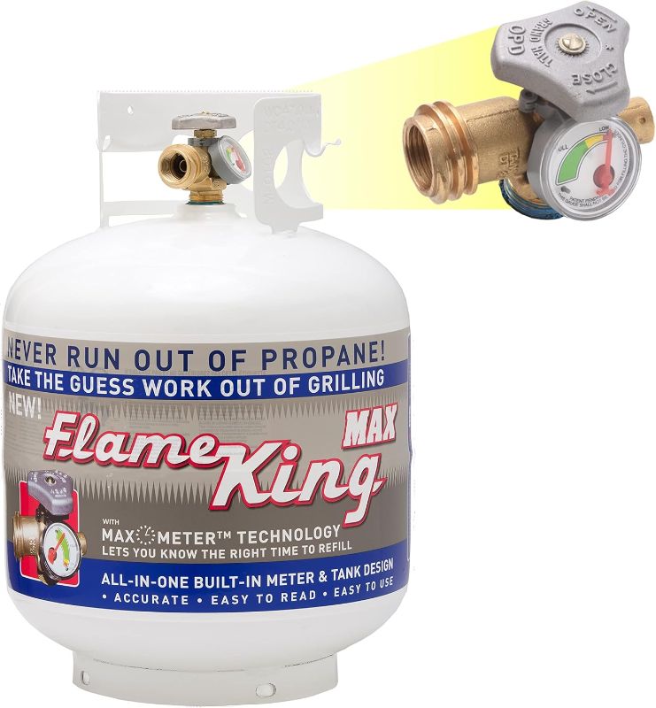 Photo 1 of  Flame King YSN230 20LB Steel Propane Tank Cylinder With Overflow Protection Device Valve and Built-in Gauge, Great For Grills And BBQs 