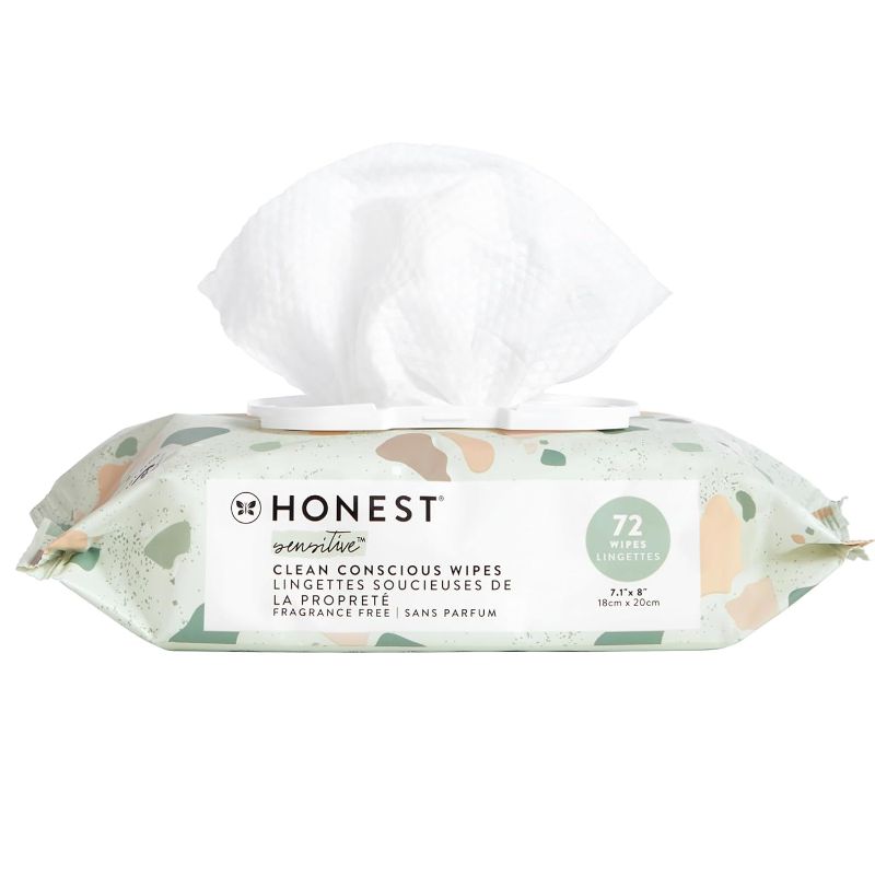 Photo 1 of  The Honest Company Clean Conscious Unscented Wipes | Over 99% Water, Compostable, Plant-Based, Baby Wipes | Hypoallergenic for Sensitive Skin, EWG Verified | Geo Mood, 72 Count 