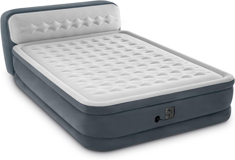 Photo 1 of  Intex 64447ED Dura-Beam Deluxe Ultra Plush Air Mattress with Headboard: Fiber-Tech – Queen Size – Built-in Electric Pump – 18in Bed Height – 600lb Weight Capacity 