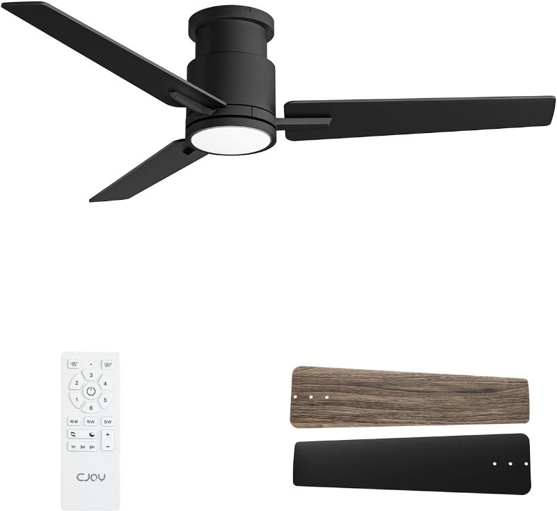 Photo 1 of  CJOY 52'' Flush Mount Ceiling Fan with Lights, Low Profile Ceiling Fans with Lights and Remote, 6 Speeds Quiet Reversible DC, 3CCT Dimmable, Outdoor Ceiling Fans for Patios Bedroom Living Room 