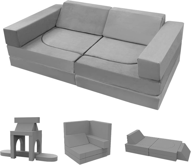 Photo 1 of  MeMoreCool 10-Pieces Kids Play Couch, Toddler Couch for Playroom, Grey 