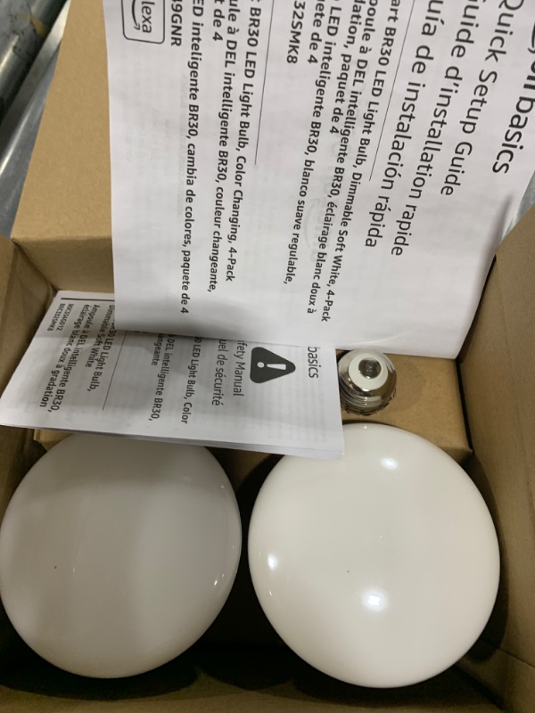 Photo 2 of Amazon Basics Smart BR30 LED Light Bulb, Color Changing, 60W Equivalent, 800LM, Works with Alexa Only, 2.4 GHz Wi-Fi, No Hub Required, 4-Pack